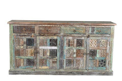 Rainbow Reclaimed Wood Carved Panel Solid Large Sideboard Buffet 183X43X96 CM