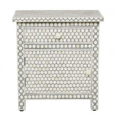 Maaya Bone Inlay Bedside Cabinet Table Grey Honeycomb