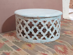 Bristol Indian Solid Wood Round Coffee Table Blue tone 80x80x40 cm