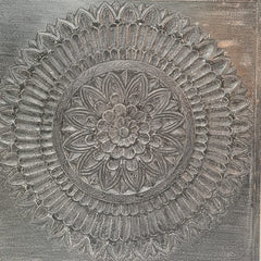 Handcrafted Indian Furniture Carved Solid Hard Wood Wall Panel in Grey wash 100x2x100cm