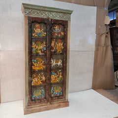 Reclaimed Handcrafted Indian Furniture Carved Solid Hard Wood Cabinet Almirah 90x40x180Cm