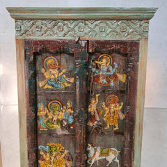 Reclaimed Handcrafted Indian Furniture Carved Solid Hard Wood Cabinet Almirah 90x40x180Cm