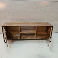 Reclaimed Handcrafted Indian Furniture Carved Solid Hard Wood Tv Unit 2 Door Brown 138x41x52Cm