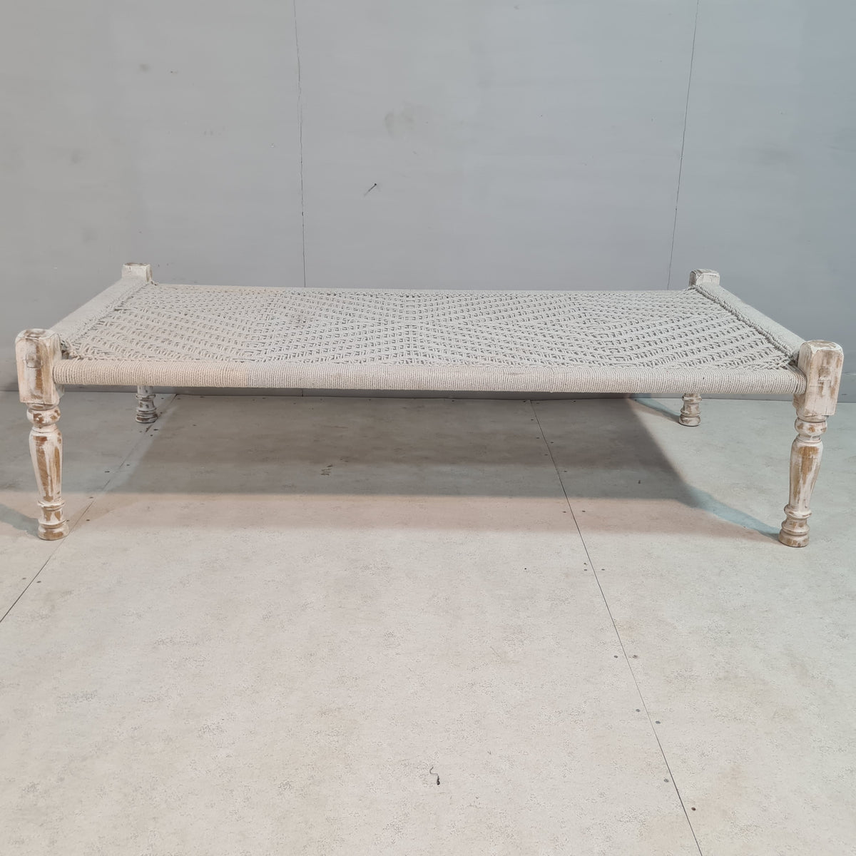 Indian Solid Wood Charpai Khat Manjhi Woven Charpai Daybed White 180x90x45cm