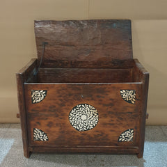 Handmade Indian Furniture Old Wood Blanket Storage Box Painted in Brown
