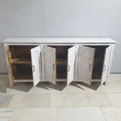 Indian Hand Carved Solid Wood Sideboard Whitewash C35