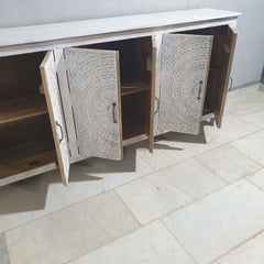 Indian Hand Carved Solid Wood Sideboard Whitewash C35