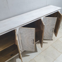 Indian Hand Carved Solid Wood Sideboard Whitewash C35
