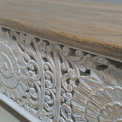 Jali Hand Carved Solid Wood Blanket Box Rustic C24