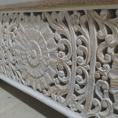 Jali Hand Carved Solid Wood Blanket Box Rustic C24