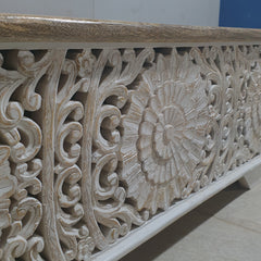 Jali Hand Carved Solid Wood Blanket Box Rustic C24