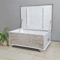 Jali Hand Carved Solid Wood Blanket Box Rustic C24