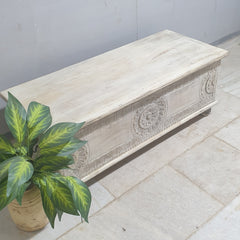 Indian Hand Carved Solid Wood Blanket Box Rustic C23
