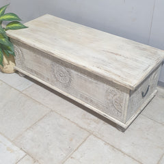 Indian Hand Carved Solid Wood Blanket Box Rustic C23