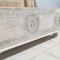 Indian Hand Carved Solid Wood Blanket Box Rustic C23