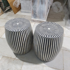 Bone Inlay Handmade Indian Furniture Side Tables Set of 2 in White and Black