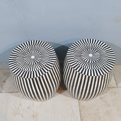 Bone Inlay Handmade Indian Furniture Side Tables Set of 2 in White and Black