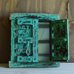 Carved Oasis Handcarved Vintage Old Wood Mirror Frame Antique Green