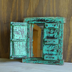 Carved Oasis Handcarved Vintage Old Wood Mirror Frame Antique Green