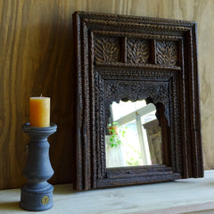 Carved Oasis Handcarved Solid Mango Wood Mehrab Style Mirror Frame Brown