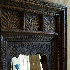 Carved Oasis Handcarved Solid Mango Wood Mehrab Style Mirror Frame Brown