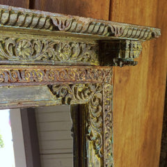 Carved Oasis Handcarved Solid Mango Wood Mehrab Style Mirror Frame Antique