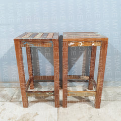 KYLIE Nirvana Reclaimed Boat Wood Patio Bar Stool Set of 2