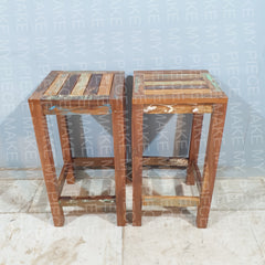 KYLIE Nirvana Reclaimed Boat Wood Patio Bar Stool Set of 2