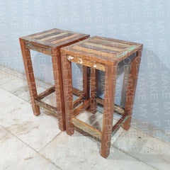 KYLIE Nirvana Reclaimed Boat Wood Patio Bar Stool Set of 2