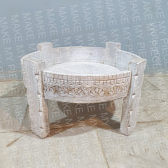 LENORE Tribal Grinder Round Coffee Table Whitewash