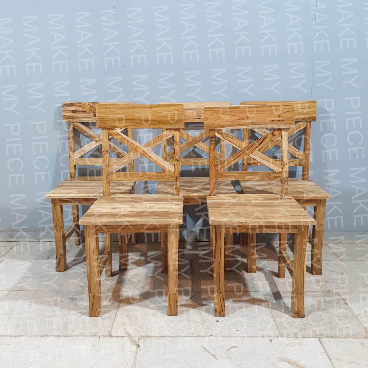 ANGELA Rustic Teak Wood Dining Chair with X Shaped Dining Chair Natural