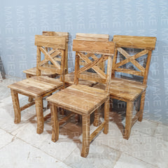 ANGELA Rustic Teak Wood Dining Chair with X Shaped Dining Chair Natural