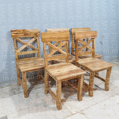 ANGELA Rustic Teak Wood Dining Chair with X Shaped Dining Chair Natural