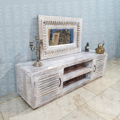 SANDRA Salvage Reclaimed Wood Entertainment TV Plasma Unit Whitewash