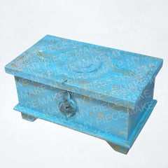 BREE Indian Hand Carved Small Chest Storage Box Blue