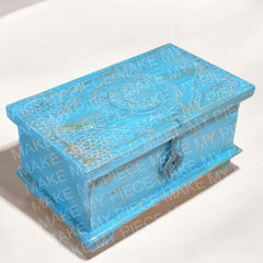 BREE Indian Hand Carved Small Chest Storage Box Blue