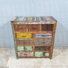 SHAIL Nirvana Reclaimed timber Dresser Tallboy Chest of 11 Drawers Multicolour