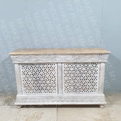 LOUISE Kalah Hand Carved Solid Wooden Sideboard Buffet Whitewash