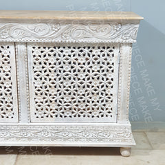 LOUISE Kalah Hand Carved Solid Wooden Sideboard Buffet Whitewash