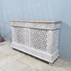 LOUISE Kalah Hand Carved Solid Wooden Sideboard Buffet Whitewash