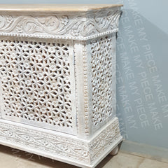 LOUISE Kalah Hand Carved Solid Wooden Sideboard Buffet Whitewash