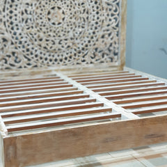 Handmade Indian Furniture Solid Mango Wood King Sized Bed Frame With Bed Head