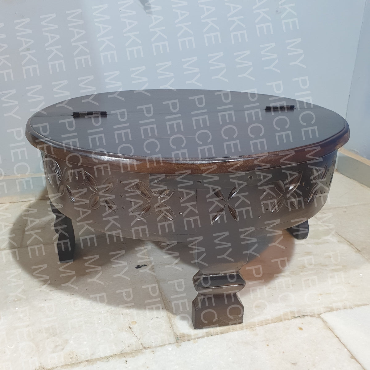 FARHANA Tribal Grinder Round Coffee Table Dark Brown