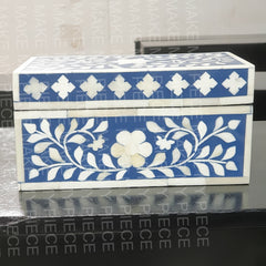 KRISTIN Bone Inlay Chest Box Blue Floral Pattern 20x10x10cm