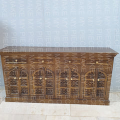 KARAN Indian Handmade Carved Wooden 8 Door & 4 Drawers Sideboard