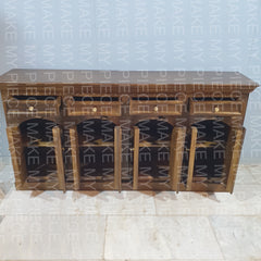 KARAN Indian Handmade Carved Wooden 8 Door & 4 Drawers Sideboard