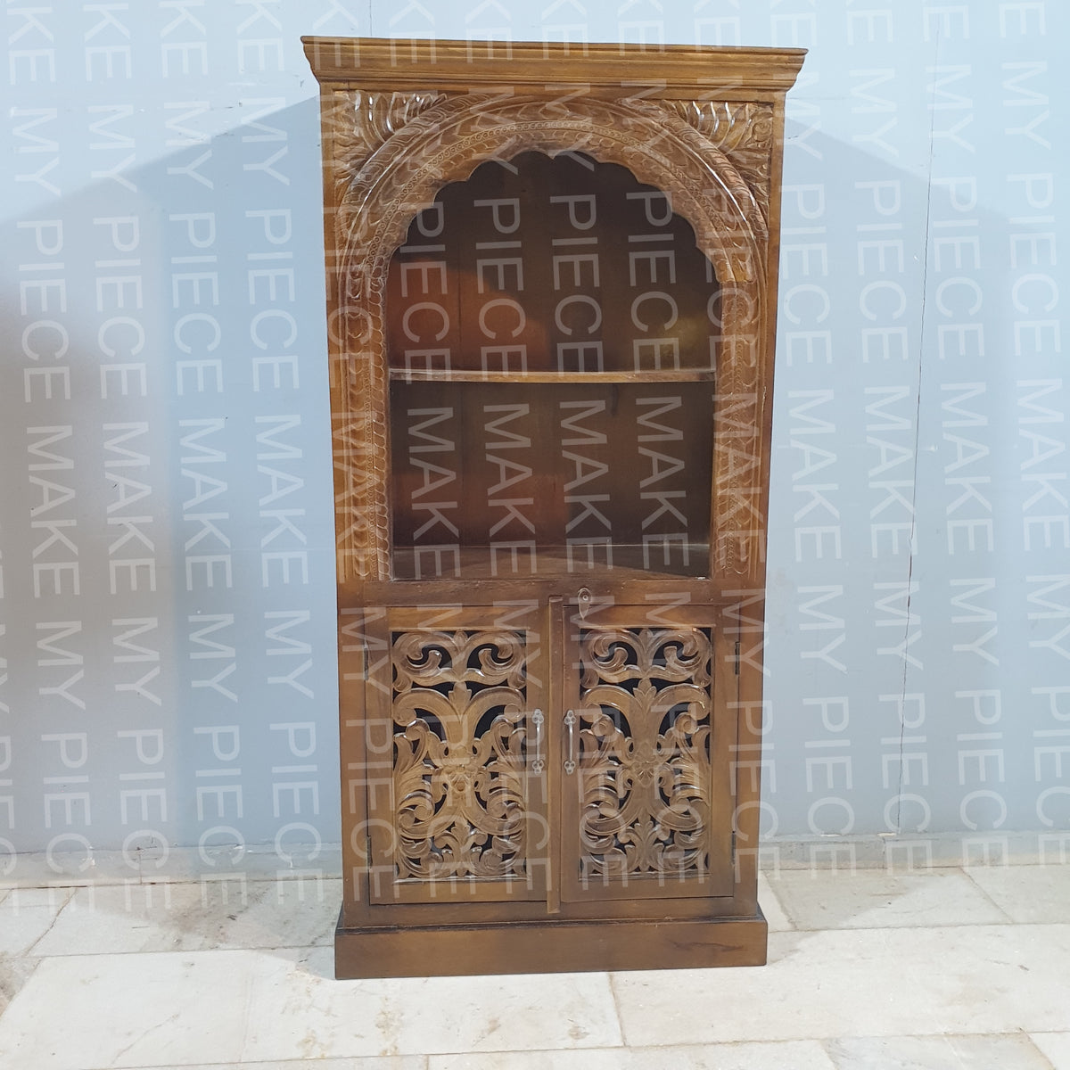 KARAN Indian Handmade Wooden Carved 2 Door Book Case Brown