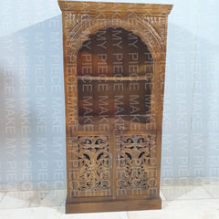 KARAN Indian Handmade Wooden Carved 2 Door Book Case Brown