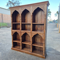 Antique Indian Hand Carved Wooden Mehrab Carvings Bookshelf Brown 170x38x195cm