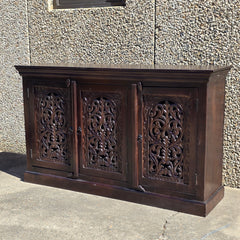 Indian Handmade Carved Wooden 3 Doors Sideboard Brown 150x40x90Cm